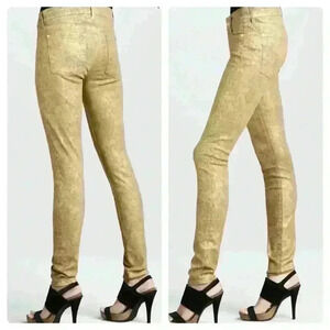 7 For All Mankind Womens Skinny Jeans Gold Print Denim Stretch Zip USA 26